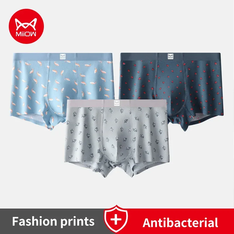 MiiOW Autumn Winter Cotton Men's Underwear Set Antibacterial Crotch Mens Underpants Funny Printed Breathable Man Boxers Briefs