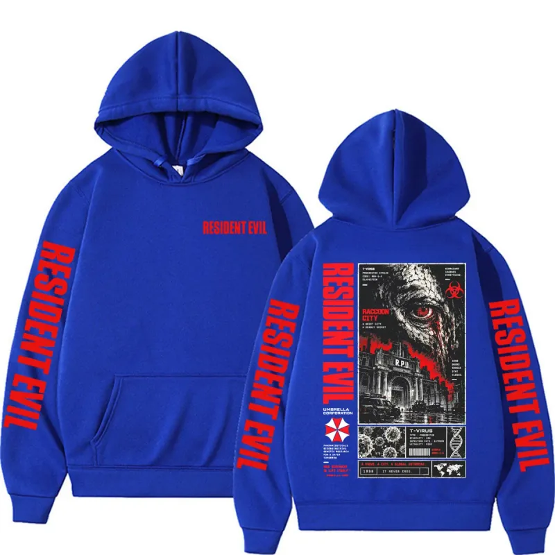 Resident Evil T-Virus Horror Gaming Hoodies Men's Clothing Fashion High Street Sweatshirts Casual Fleece Long Sleeve Pullovers
