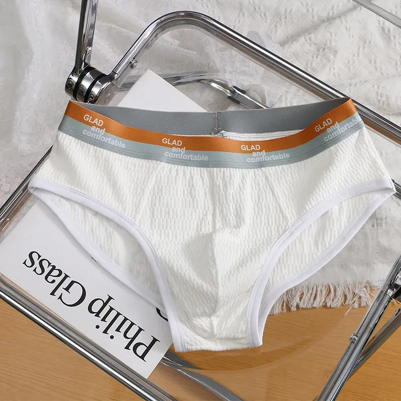 Verão novas cuecas de algodão de cor sólida masculina, roupa interior fina respirável minimalista, troncos na moda cuecas de biquíni masculino