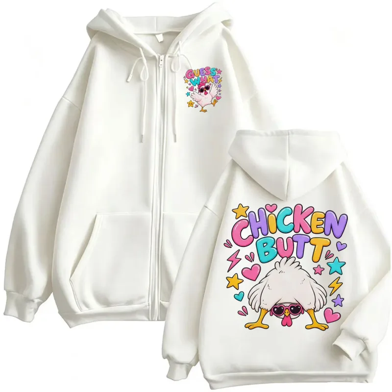 Guess What Chicken Butt Funny Cute Zip Up Hoodies Men Women Harajuku Cartoon SweatshirtS Jacket Coats High Quality Zipper Hoodie