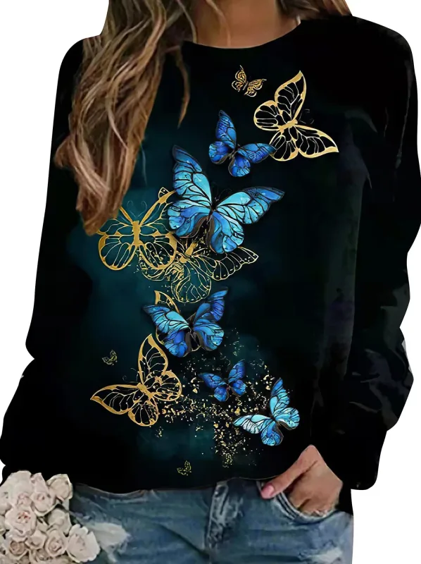 Fashion Butterfly flowers Women round-neck sweatshirt 3D Print Streetwear Autumn Y2k Sweatshirts Pullovers Woman Clothing Tops — image 9