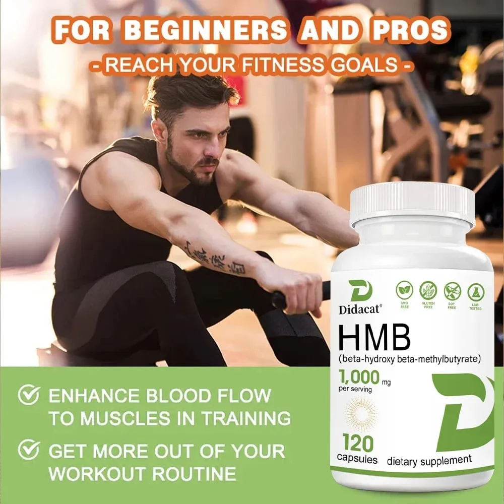 Super Strength HMB Supplement 1000mg per Serving with Vitamin D3 to Help Muscle Growth Lean Muscle Mass & Workout Recovery