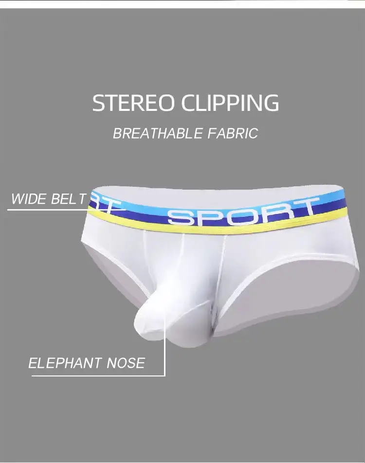 Men's Elephant Nose U Convex Briefs Breathable Mesh Silk Summer Underwear with Pouch — image 3
