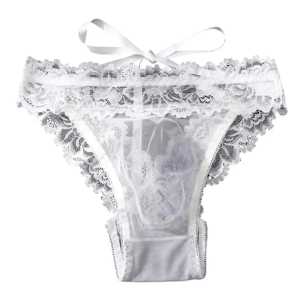 1pc Men's Bow Mesh Lace Hollow Out Briefs Ultra-thin Underwear 3D Bulge Pouch See Through Panties Low Waist Breathable Lingerie — image 4