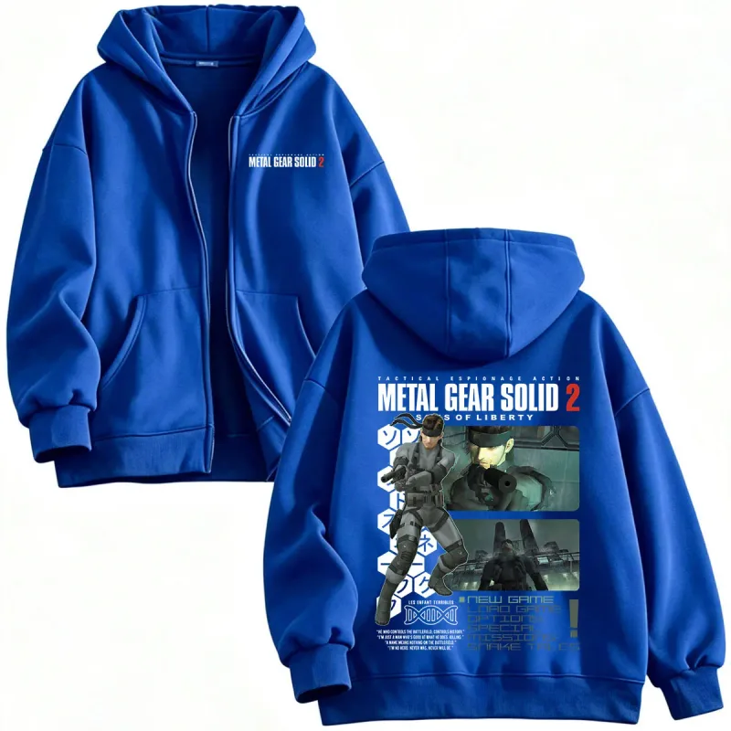 Metal Gear Solid 2 Sons of Liberty MGS2 Solid Snake Game Zipper Hoodies Homens Mulheres Fleece Zip Up Moletom Com Capuz Jaquetas Casacos