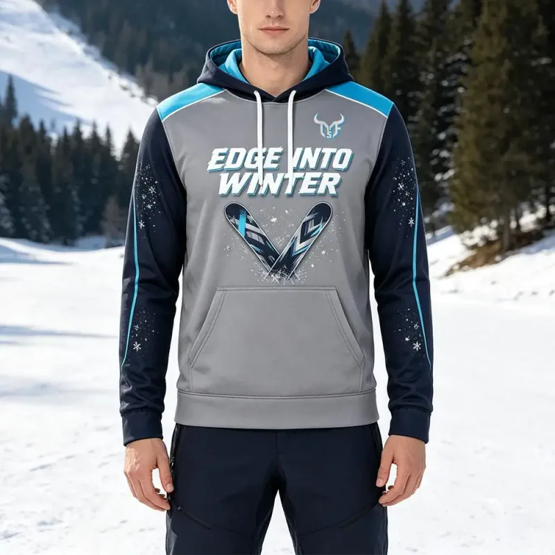 New Snowflake Ski Print Men's Hoodie Outdoor Sports Casual Sweatshirt With Pocket Stylish Color‑Block Long Sleeve Pullover Tops — image 8