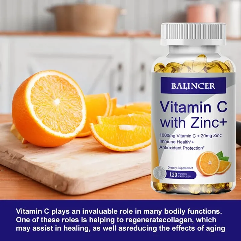 Vitamin C with Zinc Bioavailable Ascorbic Acid Zinc Oxide Non-GMO and Gluten-Free Supplement