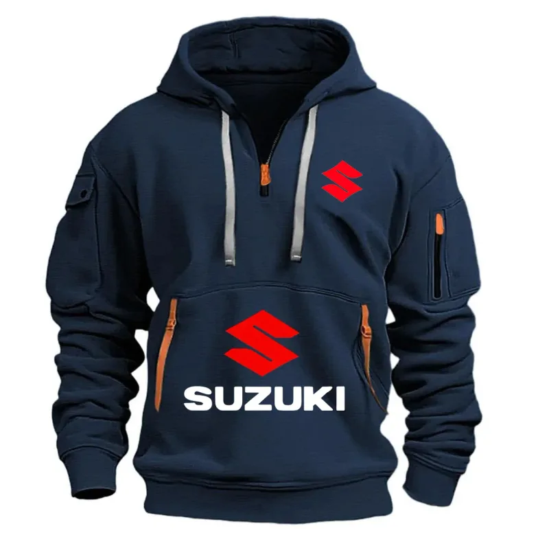 2026 New Motorcycle-style Suzuki Hoodie with Half-Zip Design and Red Logo, Unisex Workwear-style Casual Top — image 3