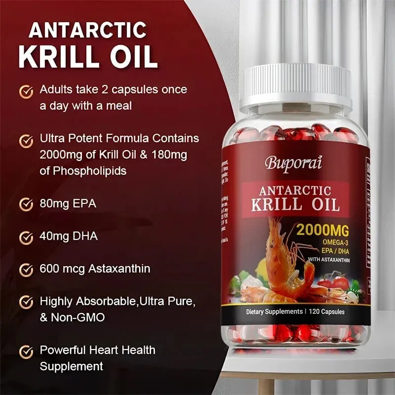 Antarctic Krill Oil 2000MG - Περιέχει ασταξανθίνη που προάγει την υγεία του εγκεφάλου και της καρδιάς, αντιοξειδωτικό μεταβολισμό και ενισχύει την ανοσία — image 5