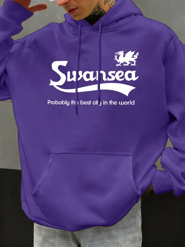 Swansea The Best City Letter Design Autumn Men Hoody Pocket Hoodie Kasual Fleece Soft Pullover Pakaian Hip Hop Tops Longgar — image 9