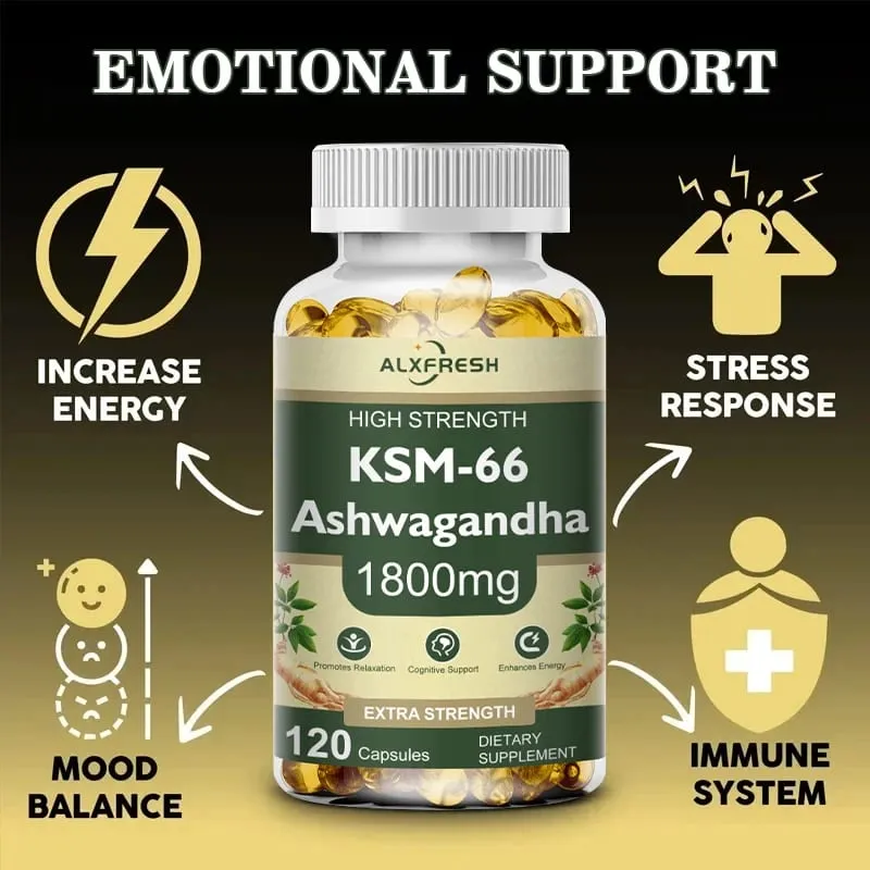 Ashwagandha Capsules For Reduce Stress Anxiety Boost Energy Combat Fatigue Enhance Endurance Improve Sleep Quality Cognitive