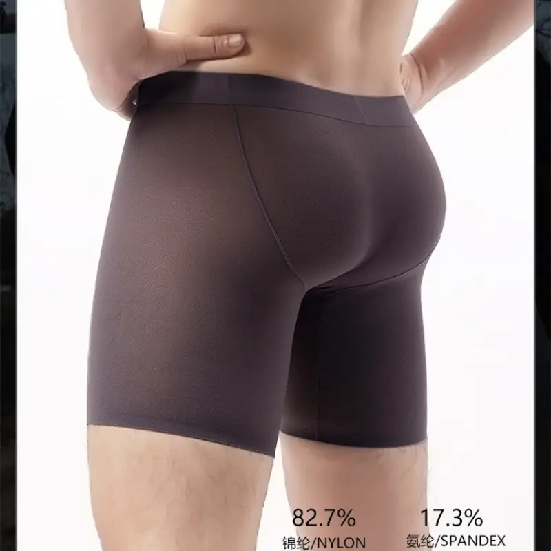 Calcinha boxer longa de seda gelo masculina, ultrafina, respirável, roupa íntima esportiva, sexy, transparente, secagem rápida, bolsa em u — image 7