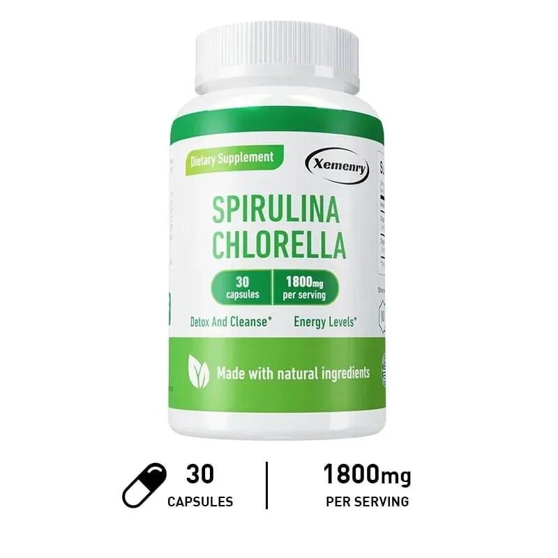 Spirulina Chlorella kapszula - Támogatja a szív- és érrendszeri és az immunrendszer egészségét Erőteljes antioxidáns