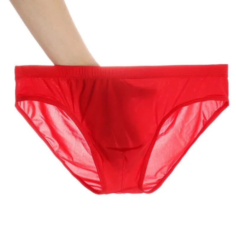 2 pçs ultra fino cuecas de seda gelo masculino plus size M-4XL cor sólida juventude translúcido cintura baixa respirável sexy calcinha masculina — image 5