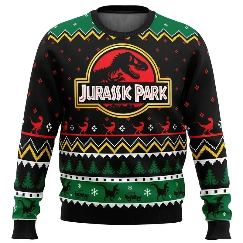 Jurassic Park Dinossauros Feliz Natal Roupas Presentes Suéteres de Papai Noel Moletons masculinos e femininos 3D Festa de outono e inverno