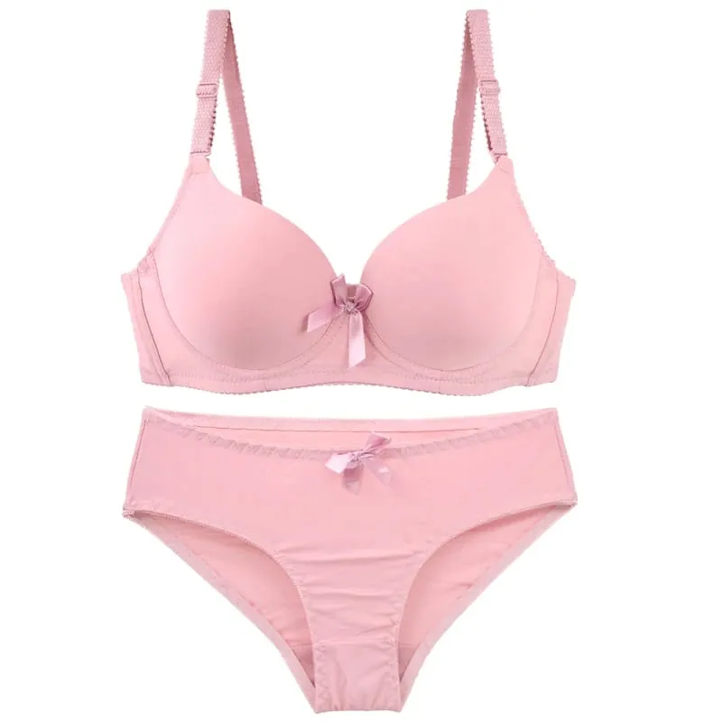 2025 New Sexy Sikn Black Blue Red Light-green Pink Bras Set Solid Smooth ABC Cup Underwear For Women Push Up Lingerie — image 2