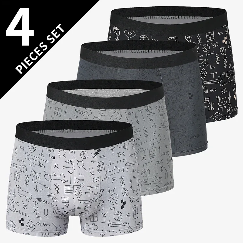 4 Pack Europe At America Size ng Men's Solid Color Sexy Boxer Underwear Antibacterial Breathable Plus Size Men's Shorts Underwear — image 12