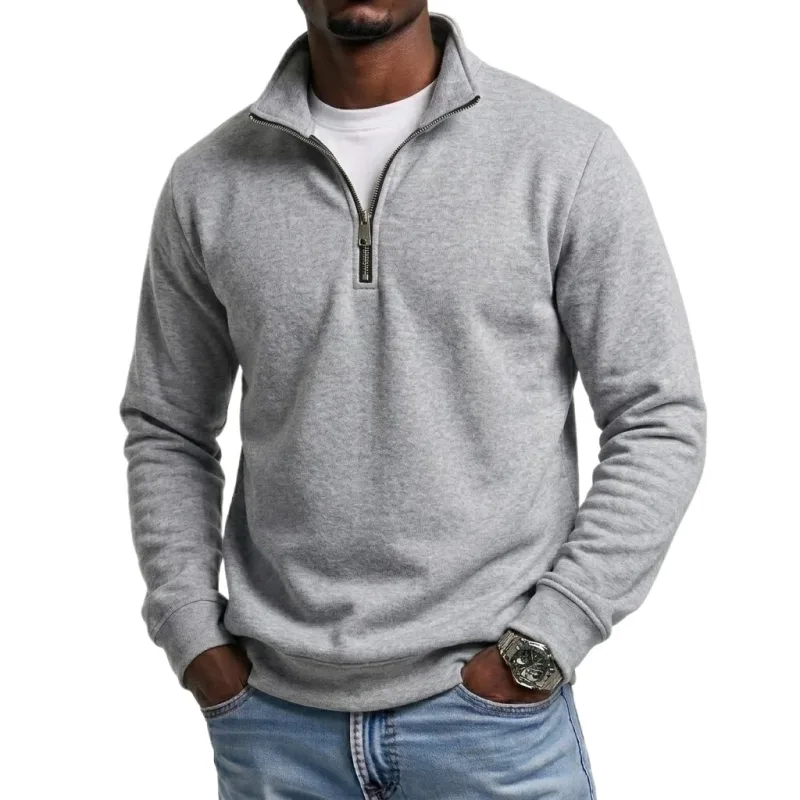 Mens Outdoor Quarter Zip Sweatshirts Casual Half Zip Pullover Hoodies Solid Color Spring Autumn Tops for Gym and Daily Tops — image 5