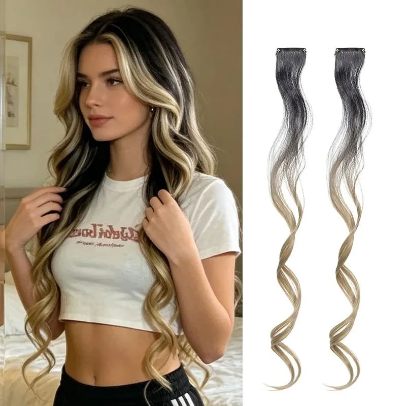 Gradient Wave Clip - in Hair Extensions 2 τμχ Χρώμα συνθετικών ινών - Blocked Tassel Ear - Side Dyeing for Daily Party Cosplay — image 14