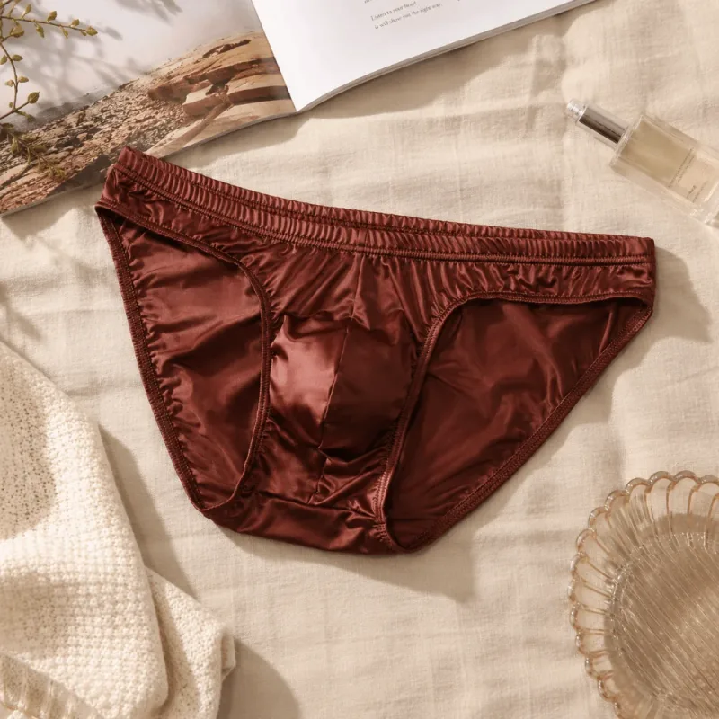 Cool Smooth Men's Underwear Low Waist Bulge Pouch Ice Silk Briefs Lingerie Breathable Satin Silk Panties Daily Routine — image 8