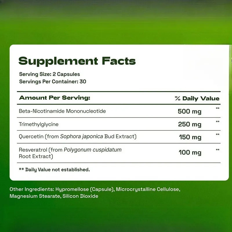 NMN Complex Supplement 1000mg Serving TMG Quercetin Resveratrol Capsules Cellular Wellness Supplement Supports Energy — image 6