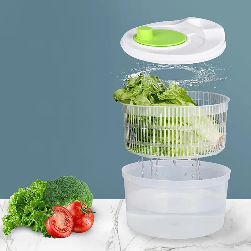 Salad Spinner Dryer Vegetable Fruit Food Drain Basket Dehydrator Quick Washing Drying Manual Centrifuge Kitchen Household Tool — image 2