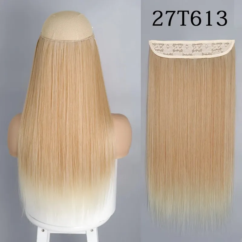 Συνθετικά Long Straight No Clip Invisible Line Hair Extensions 40 55 80cm Φυσικό Καστανό Ξανθό Fake Hairpiece για Γυναικεία — image 32