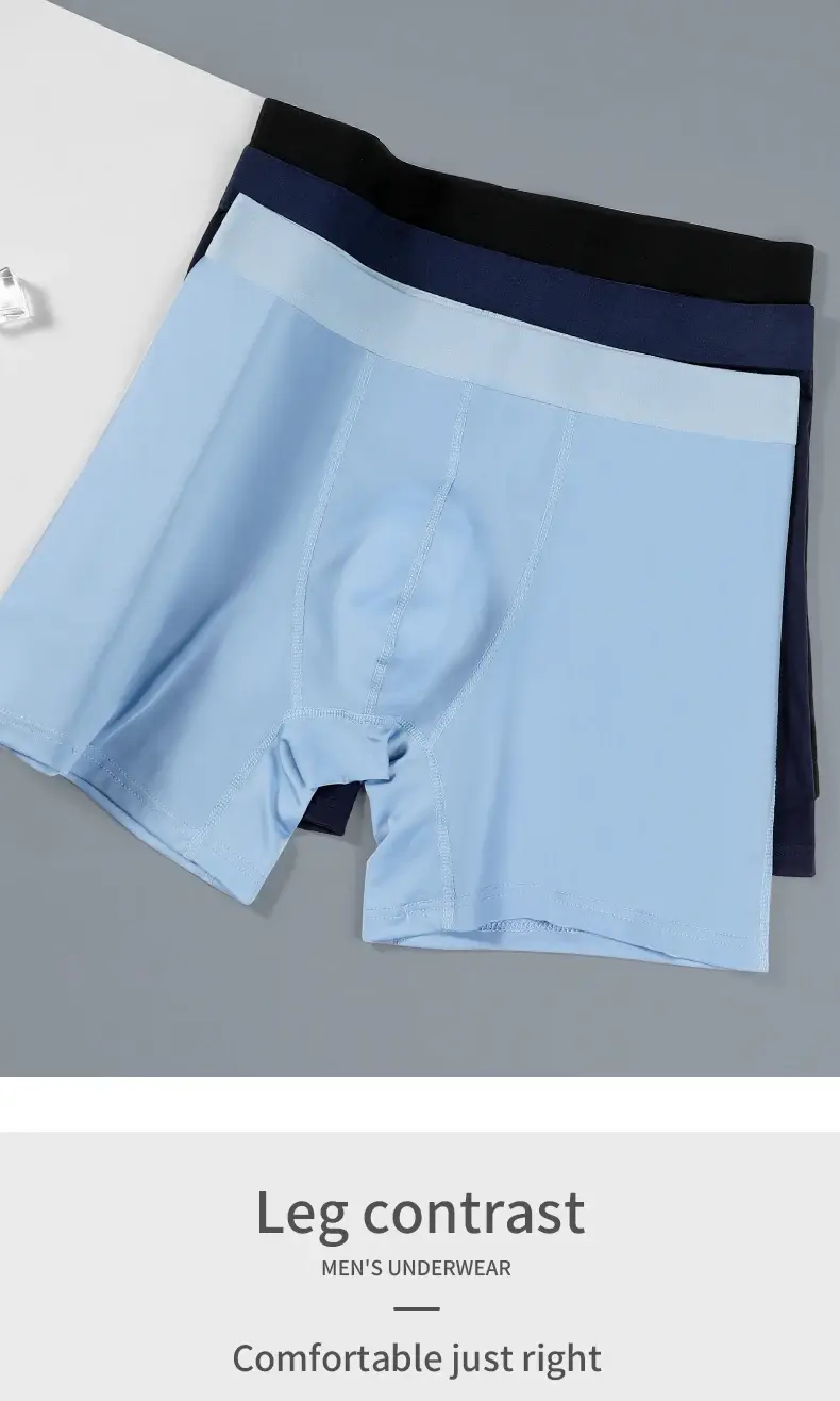 Panlalaking ice silk sports underwear panlalaki sa tag-araw na manipis na suot na binti tumatakbo makahinga malaking sukat pinalawig na pagsusuot ng crotch boxers — image 7