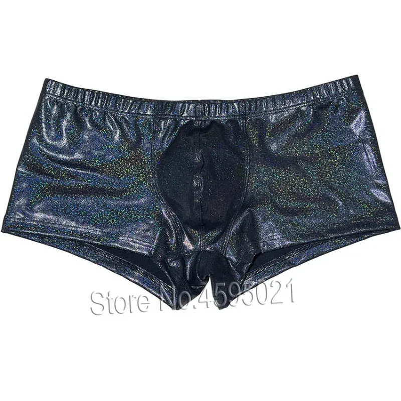 Panlalaking Boxer Briefs na Panloob na Kasuotang Bulge Pouch Hot Trunks Metallic Leather Shorts Makintab na Sporty Panty Makahinga sa Sunbathe Party