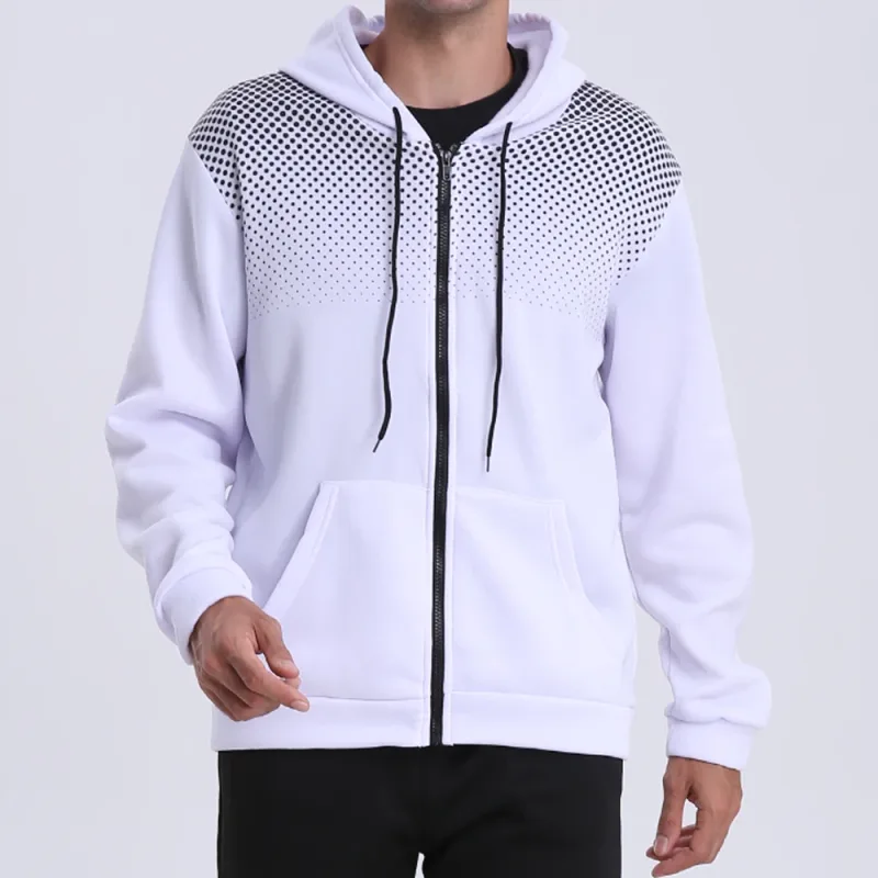 Men's Zip Up Hoodie Pocket Polka Pot Print Hooded Sweatshirt Sport Outdoor Casual Slim Fit Men Spring AutumnZipper Hoodie — image 7