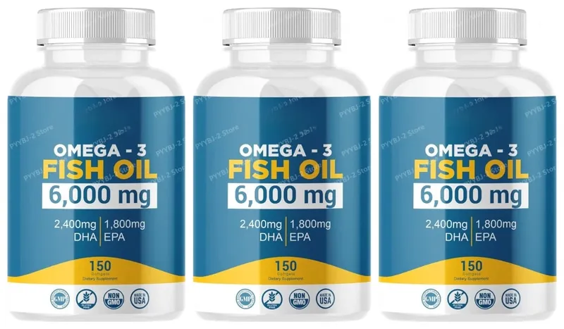 Omega-3 Fish Oil 6000mg Softgels High DHA EPA Formula 2400mg DHA 1800mg EPA Non-GMO 150 Capsules Heart Brain Nutrition Support