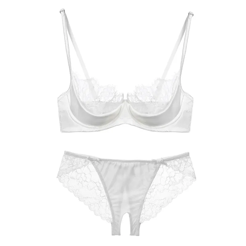 Γαλλικό Lace Half Cup Σετ Εσώρουχα Πράσινο εξαιρετικά λεπτό διάφανο μαλακό άνετο underwire σουτιέν για μικρό μπούστο γυναικών 32‑38AB — image 8