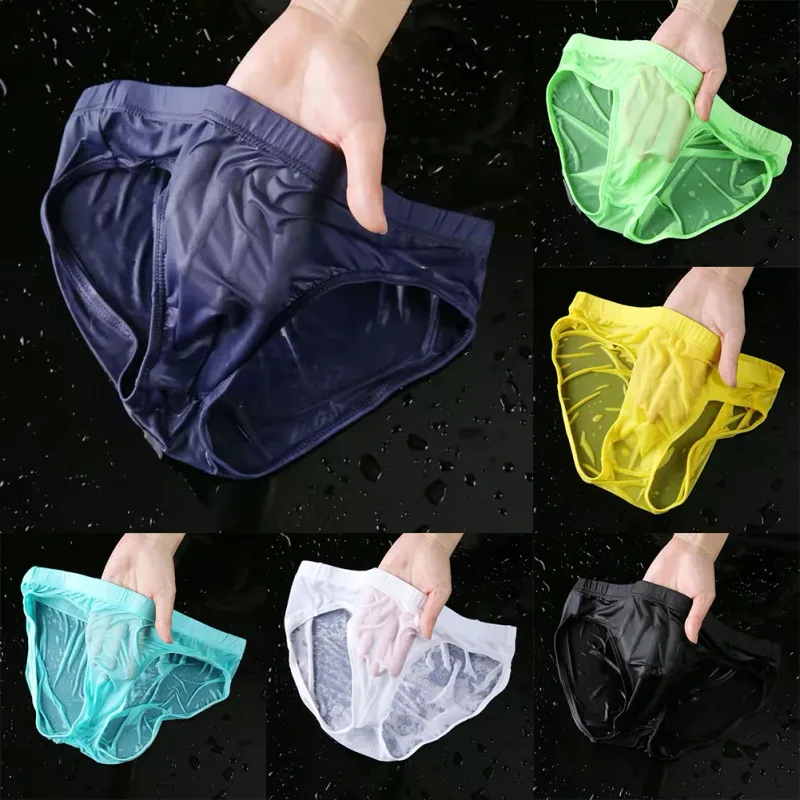 Panlalaking Sexy Sheer Ice Silk Briefs na Kasuotang Panloob na Quick-Dry U Convex Pouch Breathable Low-Waist Underpants Summer Cooling — image 9
