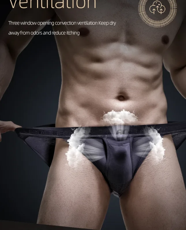 Men's Ice Silk Separated Pouch Briefs, U Convex Scrotal Support, Breathable Anti-Varicocele Design Underwear
