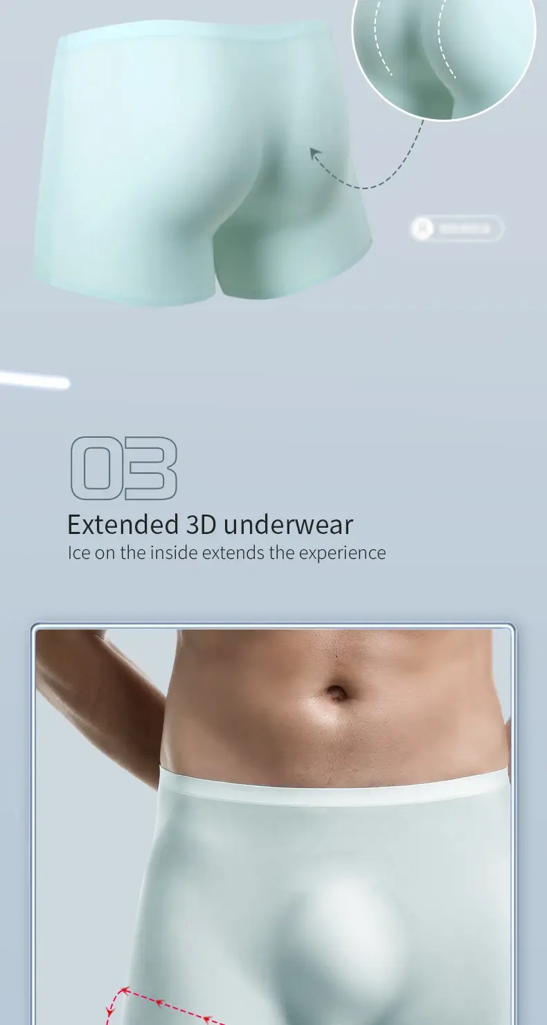 Men's Underwear 3D Molded Ice Silk Seamless Thin Boxer Briefs Extended Length Sports Summer Shorts