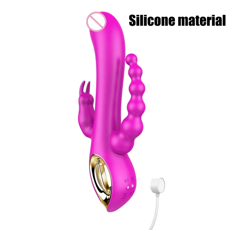 Silicone Rabbit Vibrator 3-in-1 G-Spot Clit Anal Beads Stimulator 10 Modes Thrusting Vibrating Sex Toy for Women — image 20