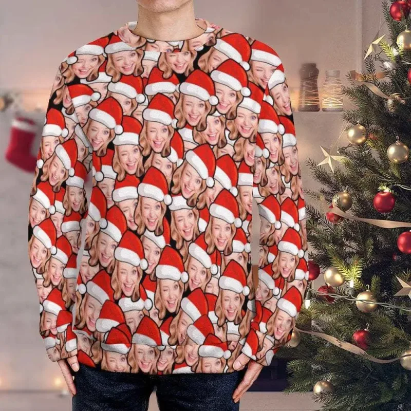 Fotoğrafınızı Özel 3D Baskı Çirkin Noel Kazak DIY Yüz Aile Kazaklar Komik Görüntü Kazak Kişiselleştirilmiş Noel Hediyesi Unisex — image 7