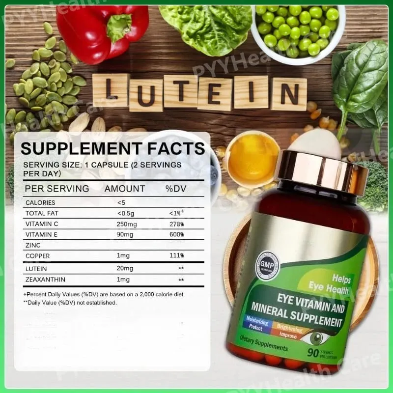 Lutein Eye Vitamins kapszula zeaxantin cinkkel Napi szem táplálék-kiegészítő Szemegészségügyi támogatás felnőtteknek 90 Count palack — image 6