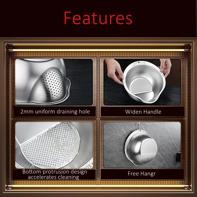 Lavabo de cuisine en acier inoxydable 316 pur, Certification LFGB, laveuse de fruits et légumes antibactérienne à 99.9% avec passoire