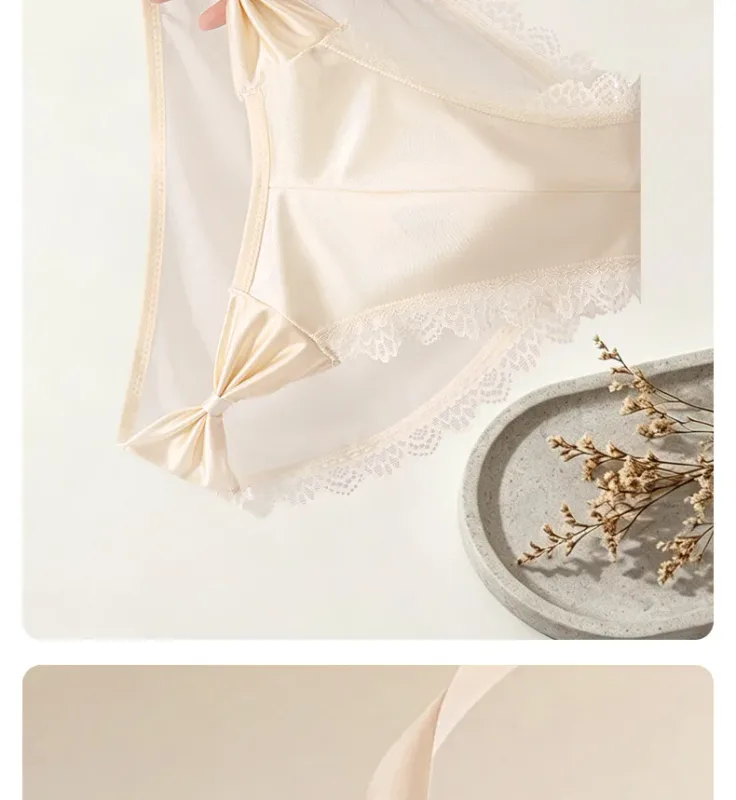 Women Panties for Men Bow High Cut Briefs Lace Mesh Sheer Underwear U Convex Pouch Breathable Underpant French Style Nightwear