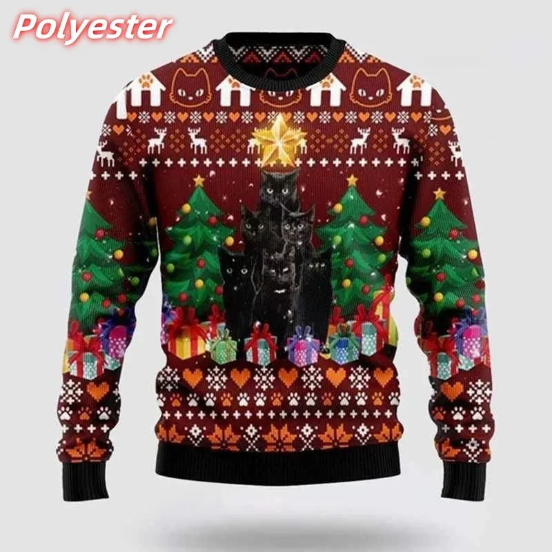 3D Printed Cat Snowflake Hoodie For Men Christmas Gift Pattern Sweatshirt Casual Long Sleeves Pullovers Round Neck Hoodies — image 8