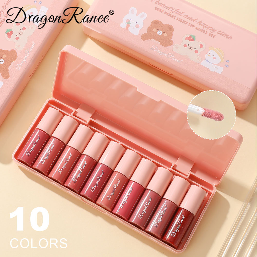 10 יחידות\קופסה מיני ליפ גלוס סט עמיד למים Cartoon Lip Glaze לאורך זמן מראה לחות שפתון נוזלי איפור שפתיים קוסמטי — image 2