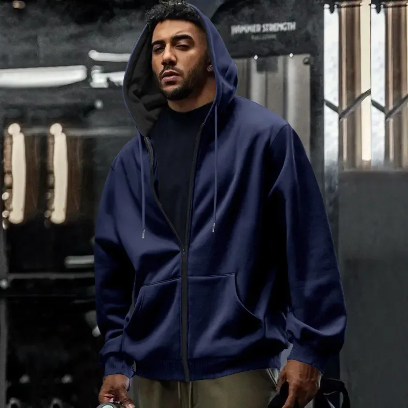 Novo 2026 outono casual sólido manga longa zíper com capuz moletom casaco masculino moda ao ar livre roupas esportivas jaquetas — image 13