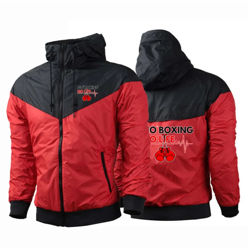 2025 No Boxing No Life Gym Herr Vår och höst Tunn Vindtät Casual Huva Färgmatchning Modetryck Vindjacka — image 9