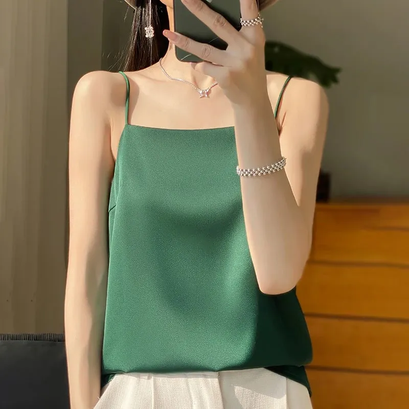 New Ice Silk Sexy Satin Strap Women's Spring/Summer Vest Solid Color Sleeveless Sexy Comfortable Silk Underwear Vest RW-D19 — image 12