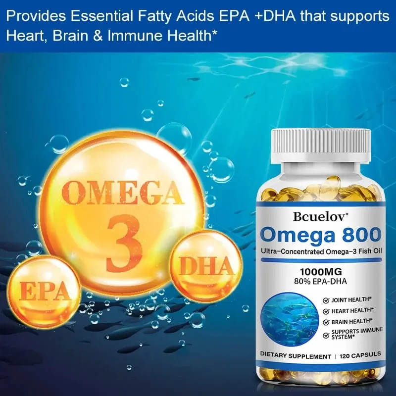 Bcuelov halolaj Omega 3 kiegészítők 1000 mg Softgels Omega 3 halolaj az egészséges szív agy támogatásáért 30/60/120 kapszula — image 5