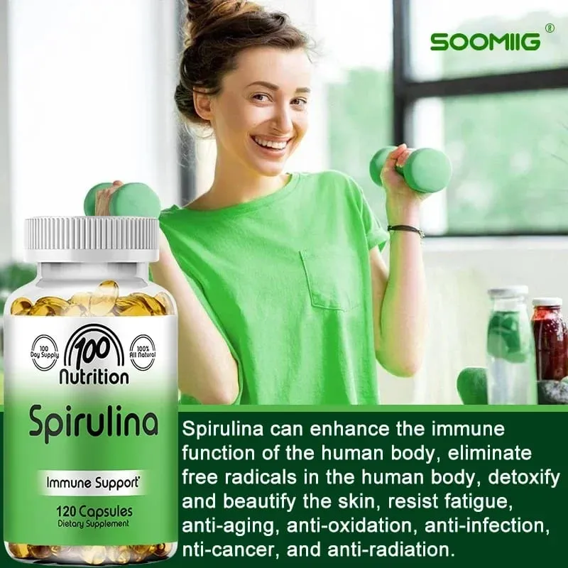 Spirulina Softgels Organic Superfood alga - Támogatja a szív- és érrendszert és az immunrendszer egészségét Erőteljes antioxidáns — image 6
