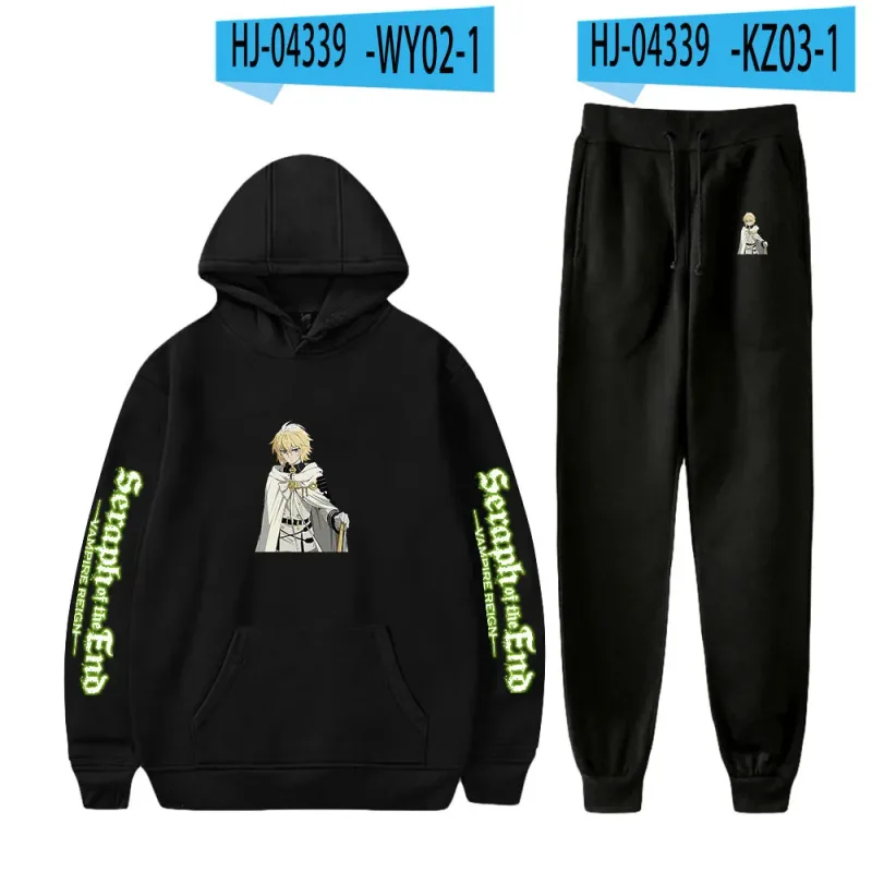 Harajuku Comfortable Seraph of the End Print Sweatshirt Sweatpants Suit Hoodies+ Pantalon Suit Boys/Girls 2 Piece Set na Damit