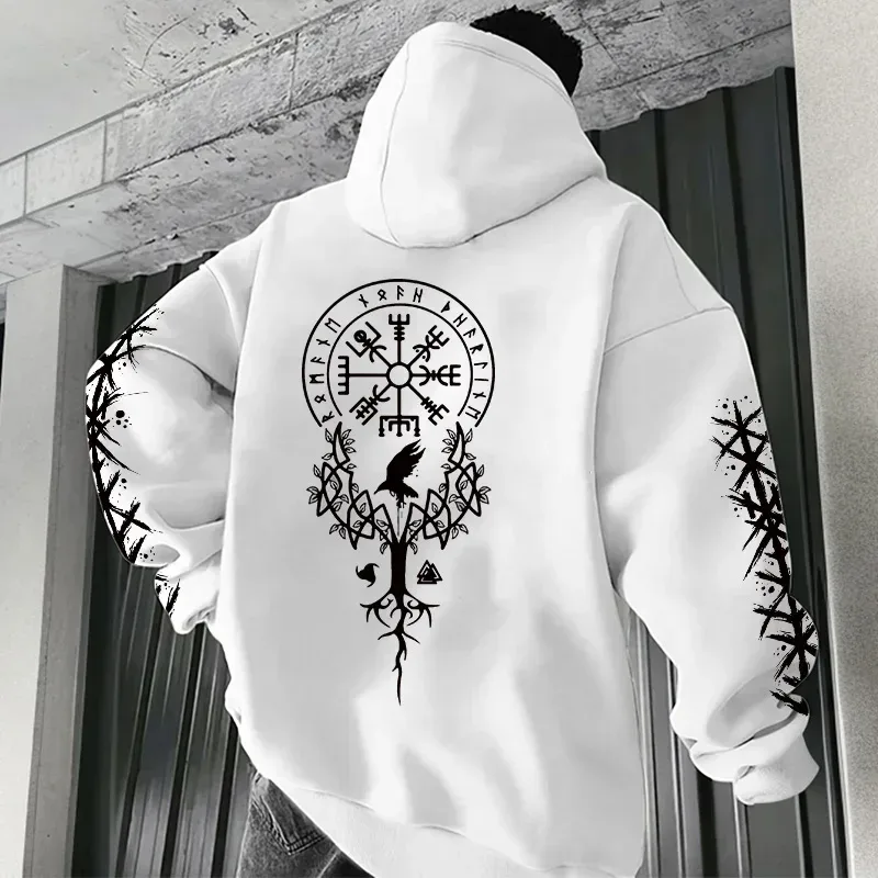 Inverno e outono edição viking nordic runas impresso moletom com capuz masculino de grande porte para rua casual wear — image 7