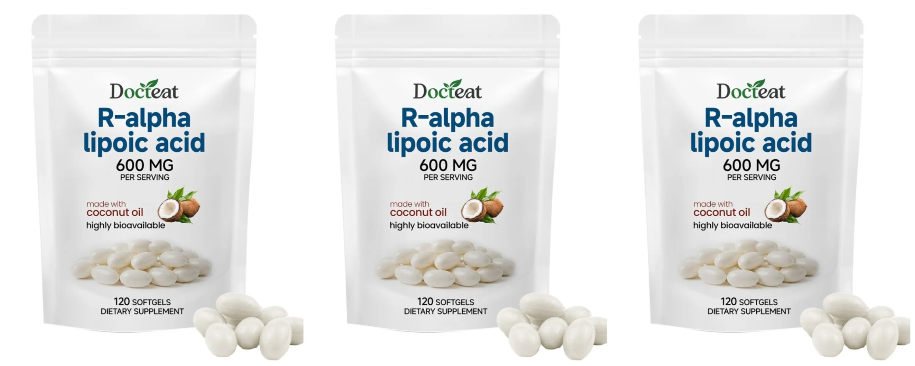 Μαλακές γέλη R-Alpha Lipoic Acid 600 mg ανά μερίδα 120 Αριθμός Φτιαγμένο με λάδι καρύδας Βολική καθημερινή διατροφική υποστήριξη ευεξίας